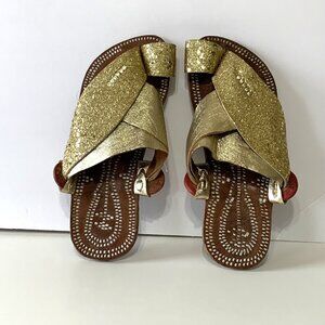 Handcrafted Glitter Gold Toe-Loop Sandals. Traditional Ethnic Indian. Slippers